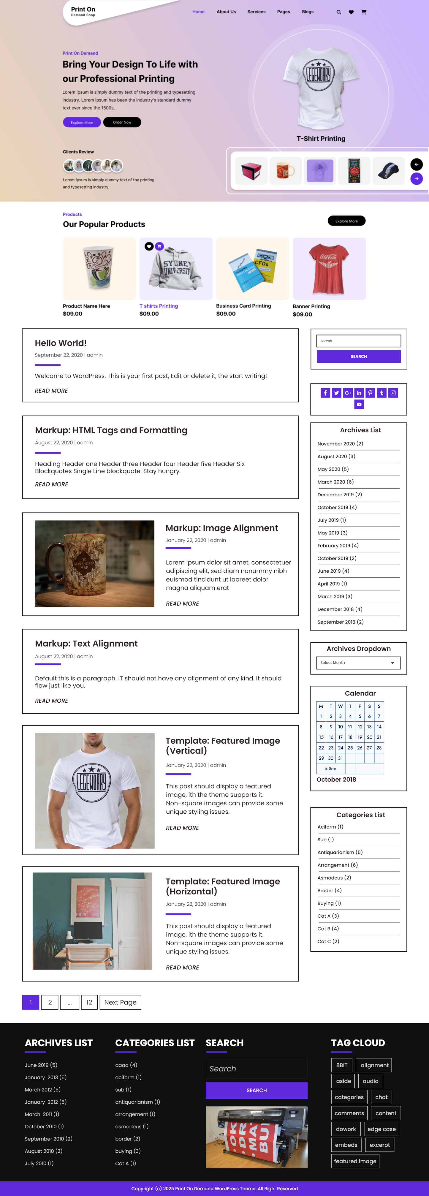 Print on demand wordpress template