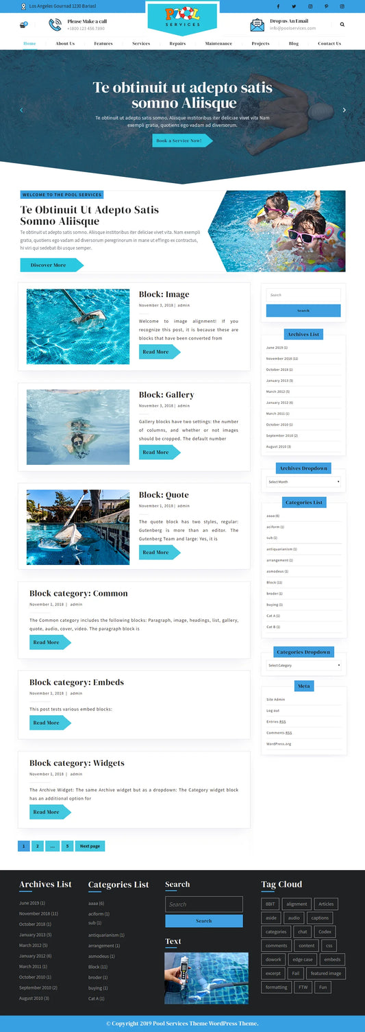 Free Pool Service WordPress  Template