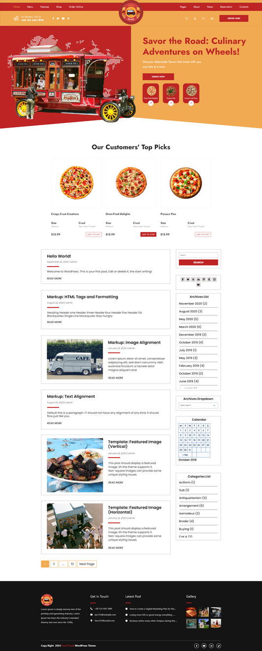 Free Food Truck WordPress Theme