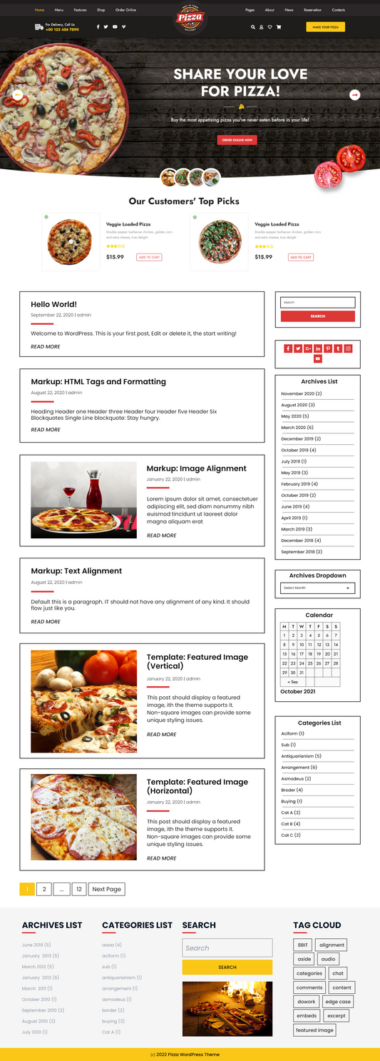 Free Pizza WordPress Theme
