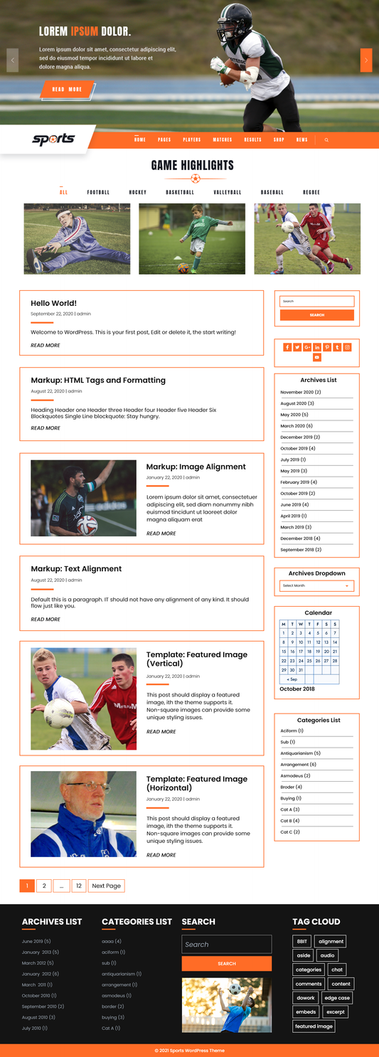 Free Wordpress sport theme