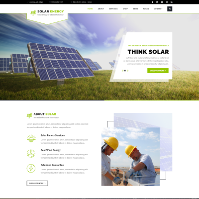 Free Solar Energy WordPress Template for Solar Power Company Buywptemplates
